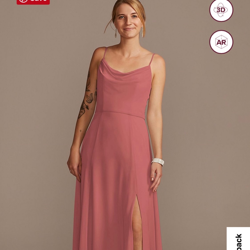 Cowl Neck Chiffon Bridesmaid Dress with Slit